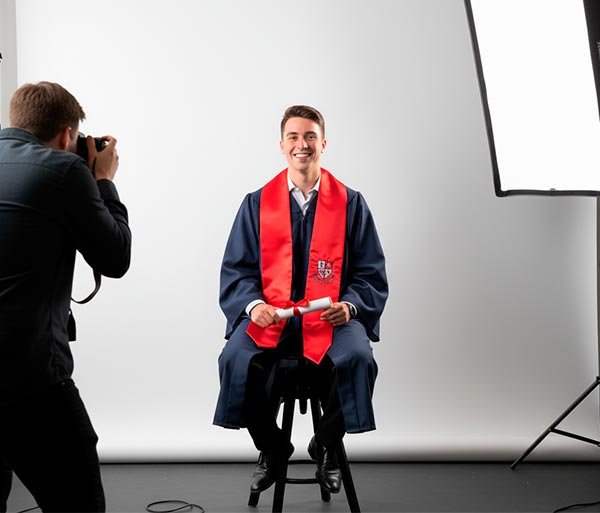 Fotógrafo haciendo las fotos al alumno