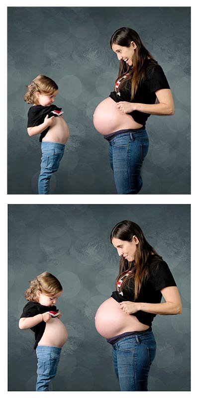 Sesión de embarazo en el estudio con hermanita mayor